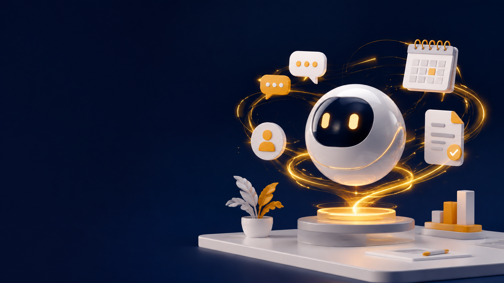 Ilustrasi AI Assistant yang membantu pesan, jadwal, dan dokumen